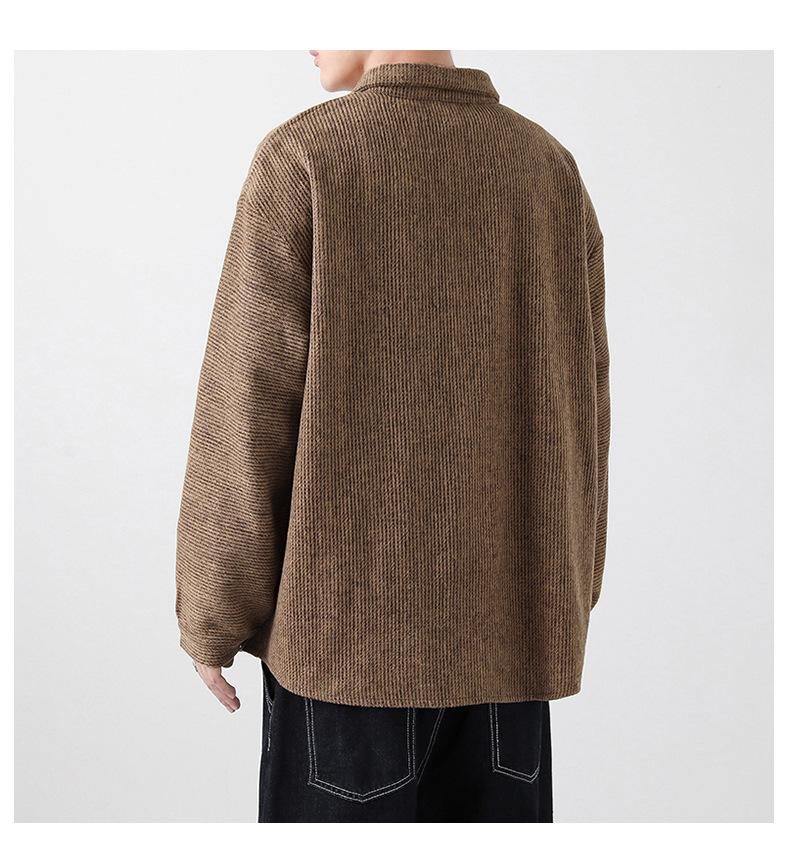 Men's Hong Kong Style Woolen Lapel Shirt Jacket - Spring/Autumn Casual