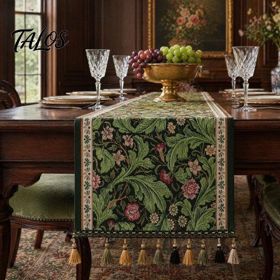 Tassel Edge Table Runner Jacquard Floral Runner, Vintage Peony Farmhouse Decorative with Tassels for Home Wedding Party Decor Elegant Dining