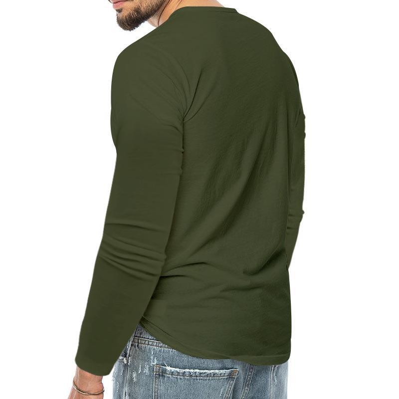 Four Seasons Men's T-shirt Long-sleeved Bottoming Shirt Slim Buttons V-neck Long-sleeved Body Shirt Men's