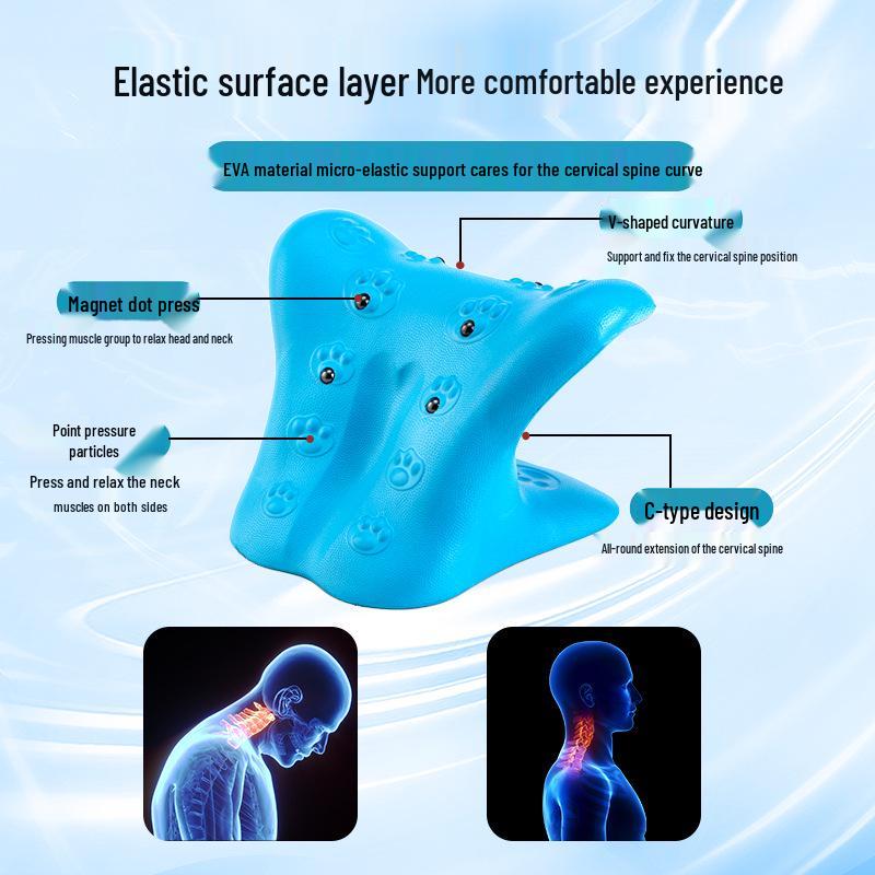 Cat Paw C-Shaped Neck Massage Pillow - Corrects Posture, Alleviates Hunchback, Relieves Cervical Tension Blue Paw with Magnet