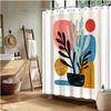 Abstract Plant & Shape Shower Curtain – Colorful Botanical Art, 2D Flat, Machine Washable, Includes Hooks, Multi-Size