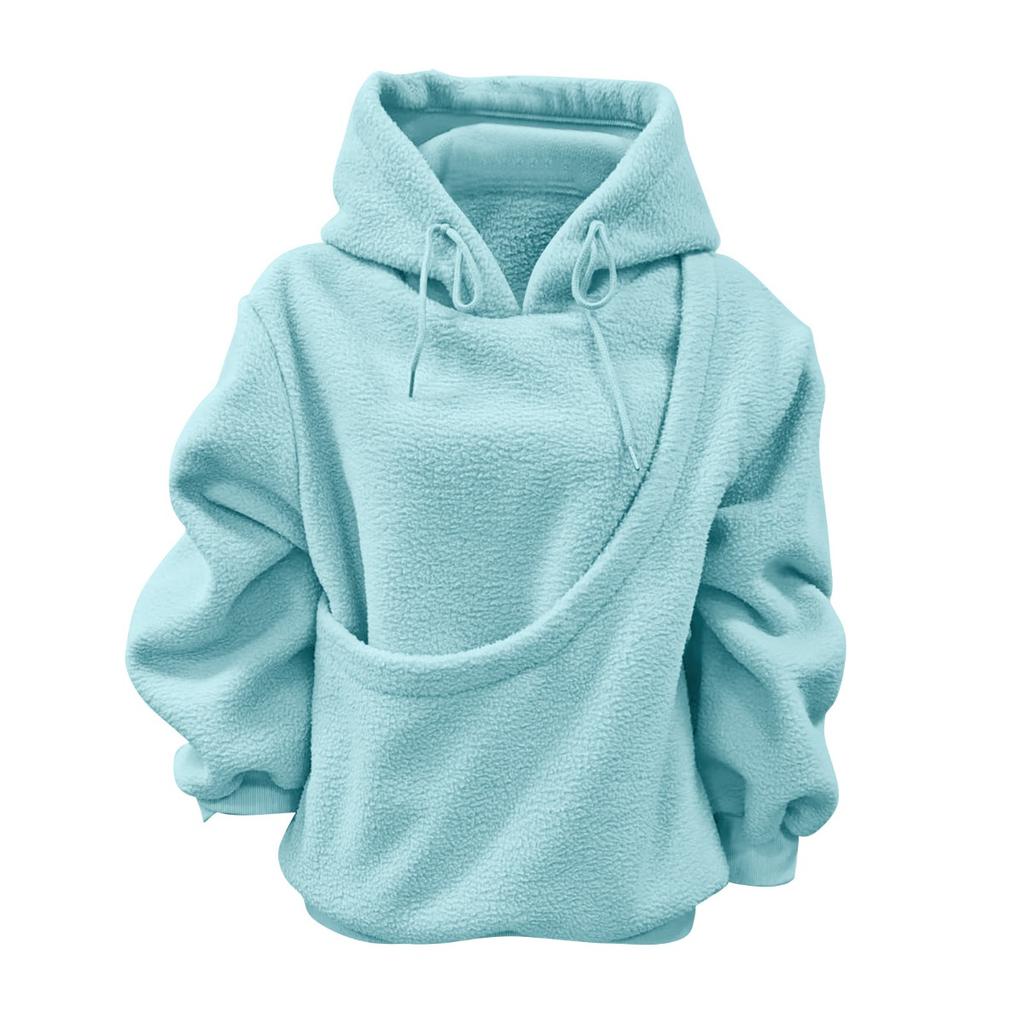 New Autumn and Winter Styles, Solid Color, Hooded, Plush, Pet Bag, Loose Fit, Pullover, Hoodie, Women's