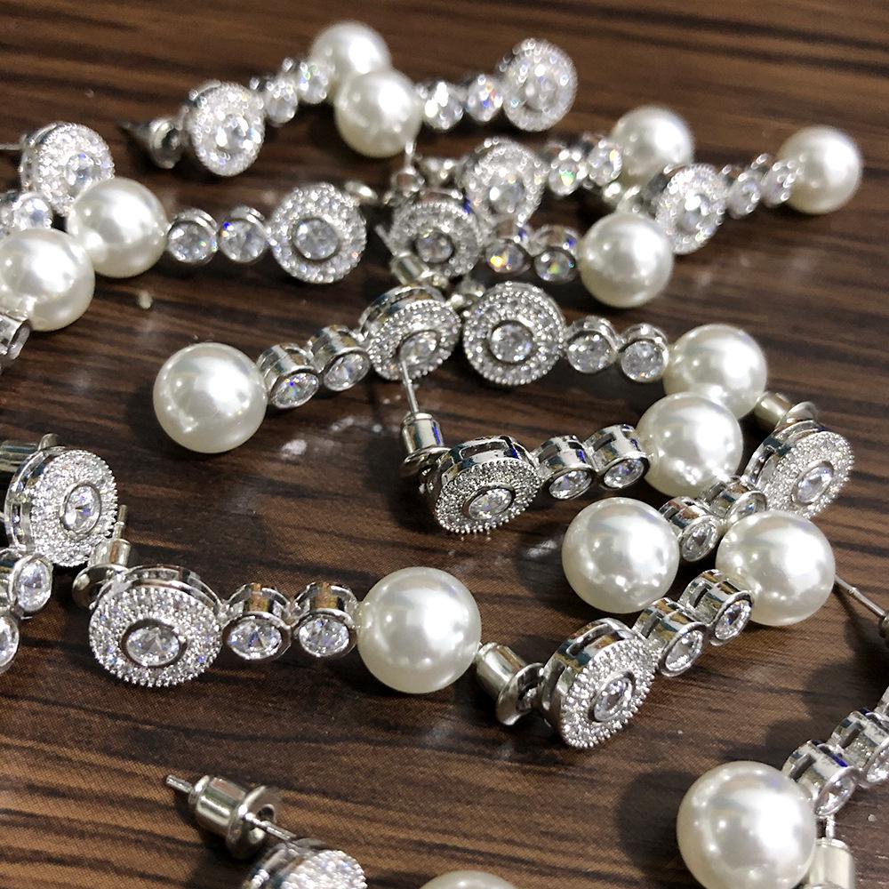 Sweet Little Luxury White Gold-Plated Copper Earrings with Zircon & Baroque Pearl for Women