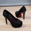 Kadın Ayakkabıları Topuklu Pompalar Stiletto Slip-On Peep Toe Süet İnce Topuklu Platform Klasikler Ofis Kariyer Kadın Elbise Ayakkabıları