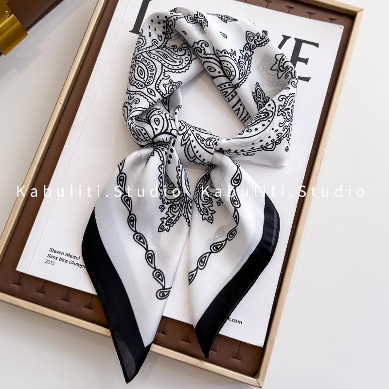 70x70cm Lightweight Square Scarf Women Polka Dot Print Silk-Like Wrap Neck Tie Hair Band Fashion Accessory