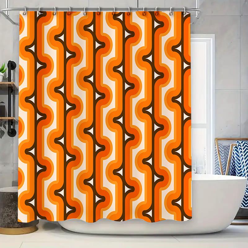 

Charming Vintage Bath Shower Curtain Striped Orange And Brown Polyester Fabric Waterproof Decoration For Bathroom Modern Home De W60H190(CM)-1 Pcs