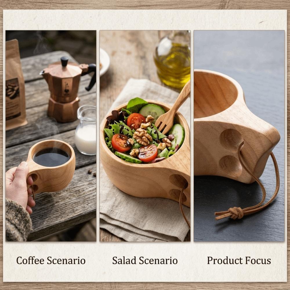 Wooden Milk Cup Smooth Handle Cup Comfortable Grip Salad Mug Table Use