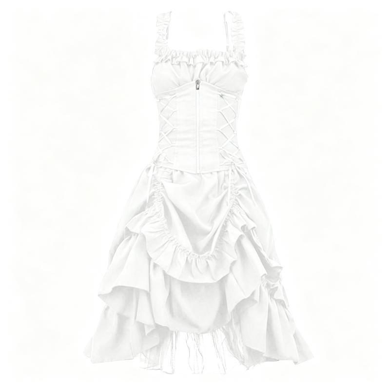 Women's Plus Size Gothic Corset Dress Vintage Lace Up Ruffle Layered Halloween Cosplay Prom Evening Party Formal Dress