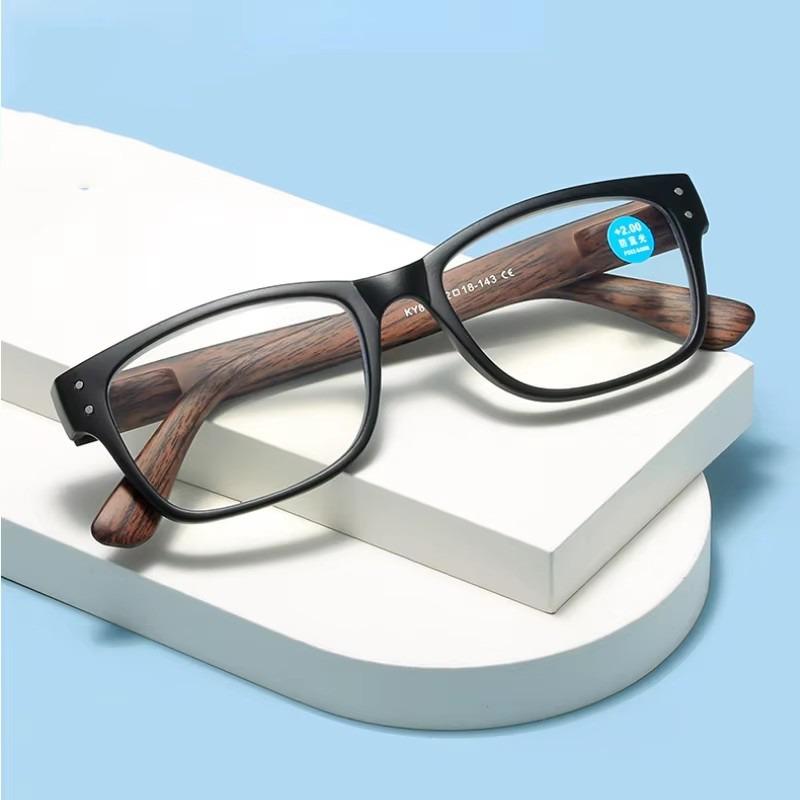 Business Reading Glasses Full Frame Imitation Wood Grain Anti Blue Light Spring Leg Presbyopia Eyeglasses Diopter +1.0 To +4.0