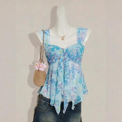 Sommer Mode V-Ausschnitt Schleife Geblümt Camisole mit Schlankmachendem Design