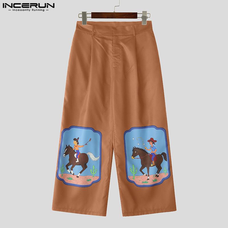 INCERUN Men Casual Loose Zip-up Waist Print Wide Legs Long Trousers Pants