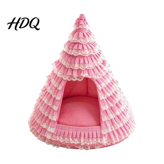 Felt Cat Bed Christmas Tree Cave Foldable Semi-Enclosed House Cozy House Warm Holiday Pet Hideaway for Indoor Cats Seasonal Home Decor Small