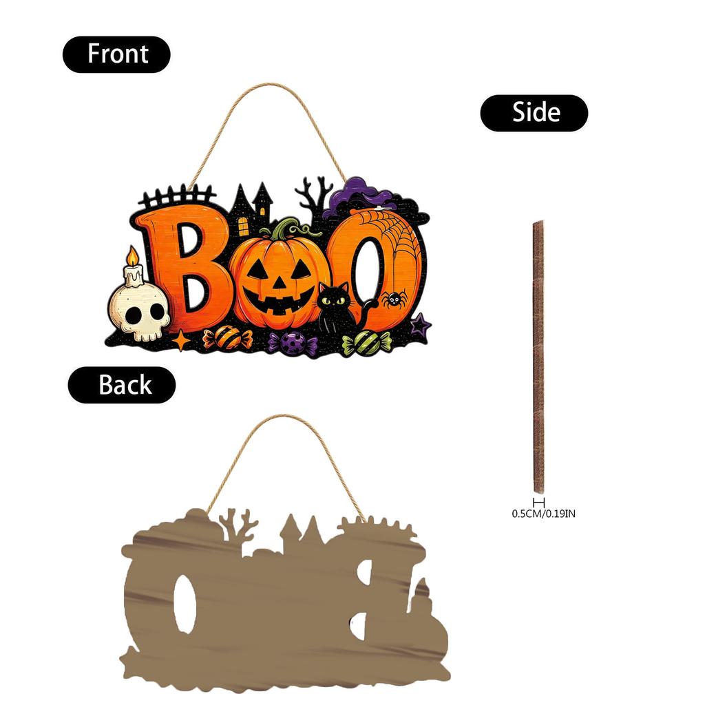 Halloween Wooden Hanging Sign BOO Decorative Wall Plaque for Holiday Party Indoor Outdoor Seasonal Celebration Decoration