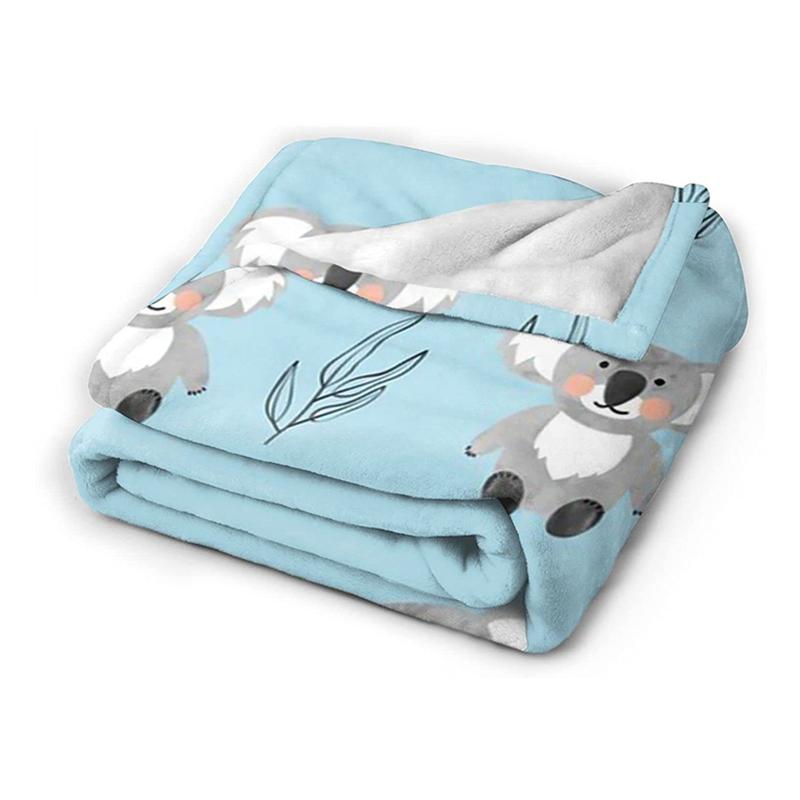 Flannel Fleece Modern Throw Blanket, Cartoon Style Koala Bears Blue Pattern Throw for Spring Recliner, Air Conditioning Blanket