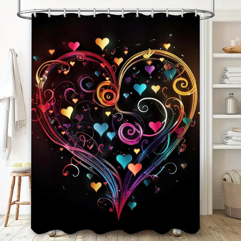 Enchanting Rainbow Heart Shower Curtain - Waterproof, Mildew-Resistant, Machine Washable For Romantic Bathroom Decor