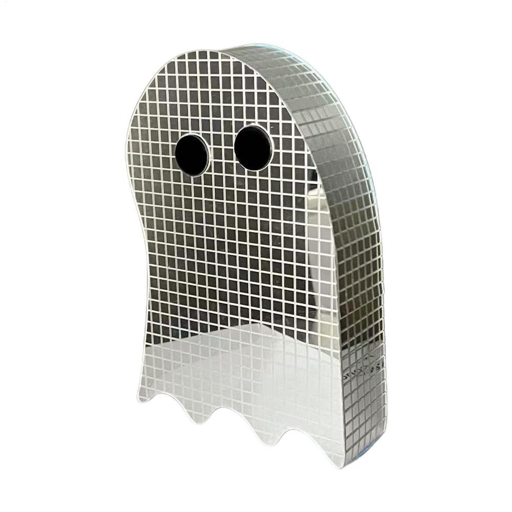 Glitter Disco Ghost Mirror Decor Sparkling Halloween Tabletop Sign for Bedroom, Bookshelf, Party Spooky Reflective Decoration