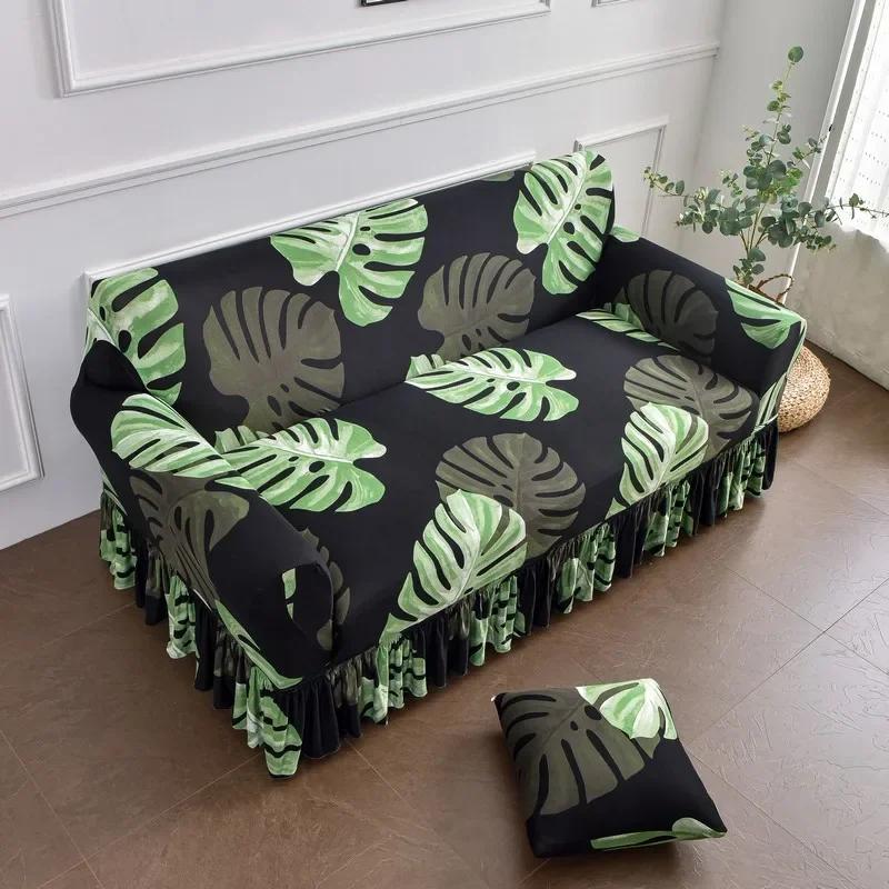 1 2 3 4 Seater Nordic Flowers Stretch Sofa Covers Elastic Spandex Sofas Skirt Cover for Living Room Universal Couch Slipcovers