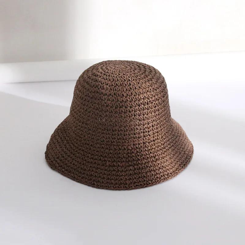 Womens Sun Hat Handmade Straw Bucket UV Protection Wide Brim Packable Travel Summer Cap Foldable Beach Breathable Sun Hat