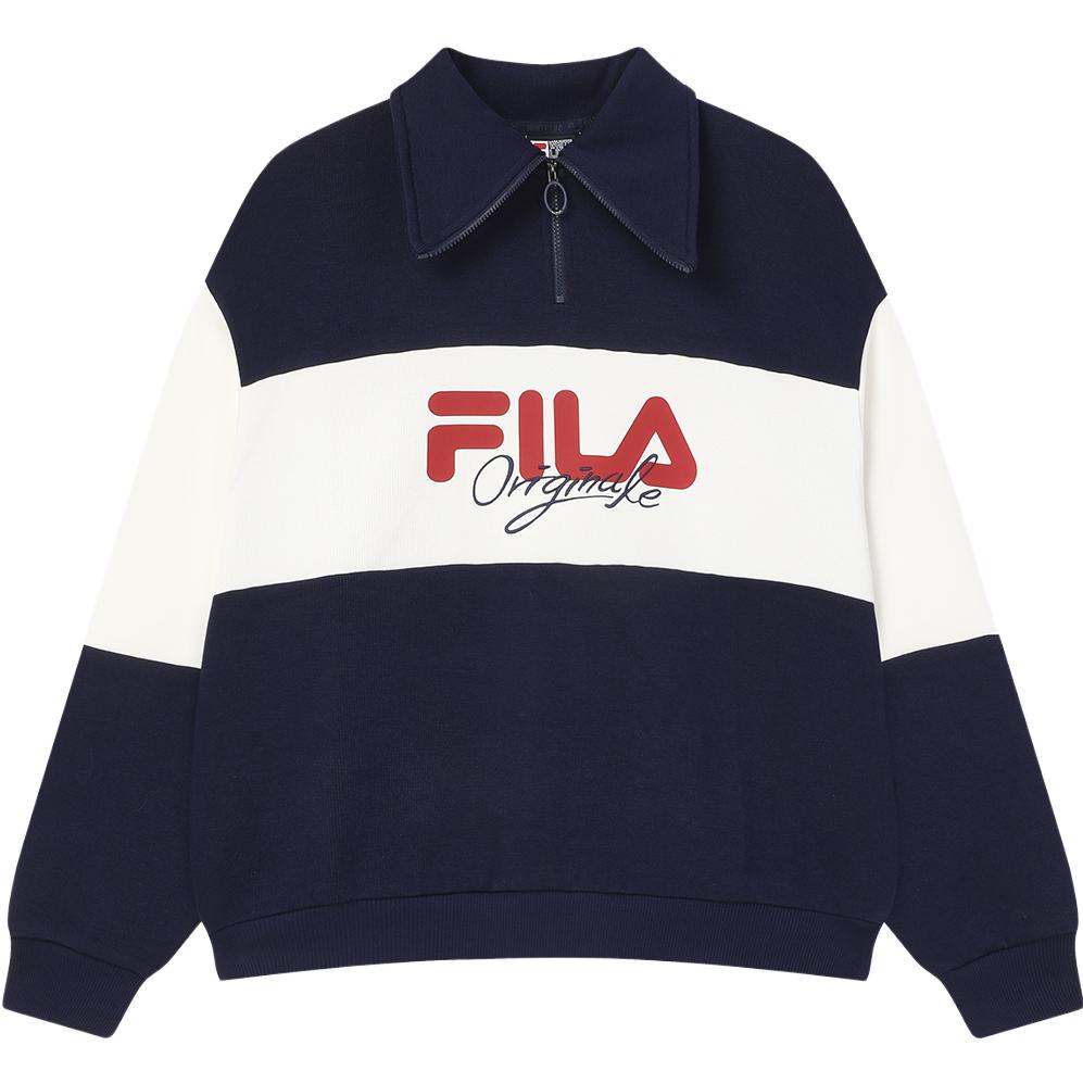 Fila Fashionable Loose Color Block Polo Knit Top Men Tops Deep-Dark-Blue F11W349208FDB