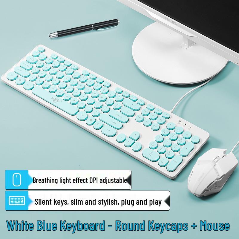 Silent Wired Chocolate Keyboard and Mouse Set for Laptops - Membrane Office Design for Girls