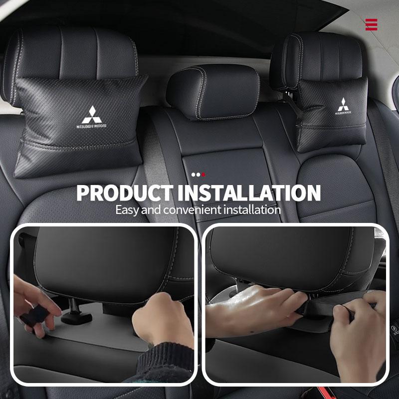 For Mitsubishi 1/2PCS Car Styling Leather Headrest Neck Support Neck Pillow Seat Accessories Lancer ASX Pajero Mirage Attrage WJ4