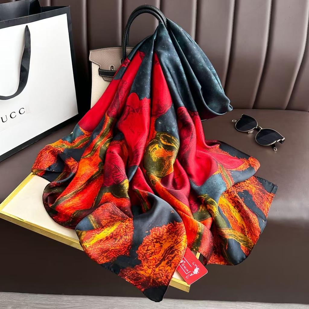 180*90cm muffler fashion Luxury Brand Scarf Women New Style Fashion Color Matching Print Silk Lady Popular Headcloth Beach Shawl