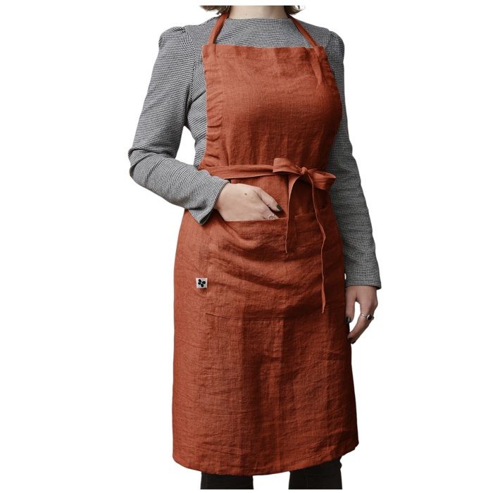 Tablier - SOLINE - Lin lavé - Ajustable - Poche pratique - Paprika