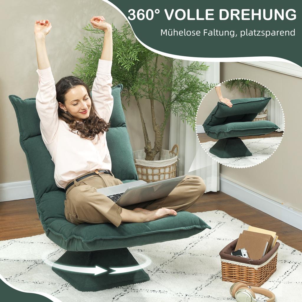 Floor Chair With 5 Position Adjustable Backrest Swivel Modern Upholstered Chair Green