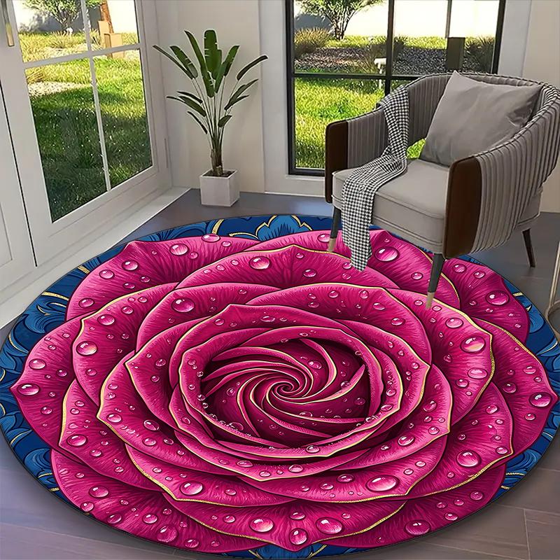 Gothic Rose Skull Rug Ideal for Reading Room, Multi-purpose Office Chair Sofa Carpet, Anti-slip Printed Home Round Rug