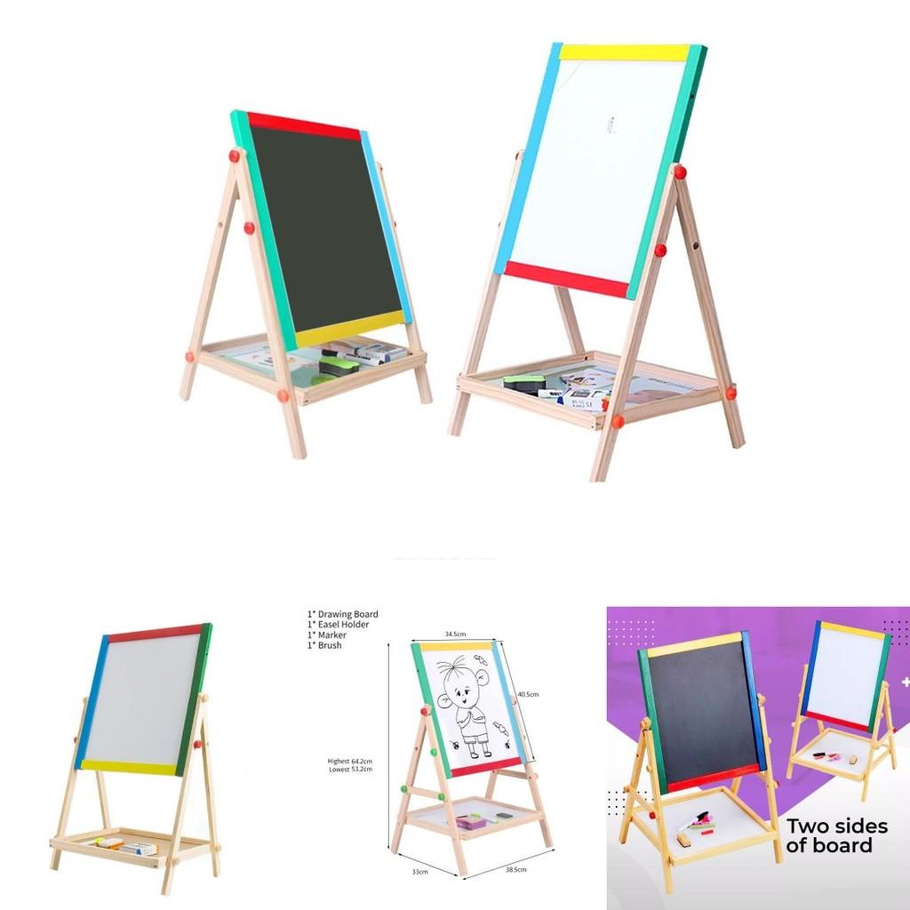 Kinder Doppelseitige Holz Staffelei Höhenverstellbar Bunte Magnetische Kreidetafel Für Kreatives Spiel Und Lernen