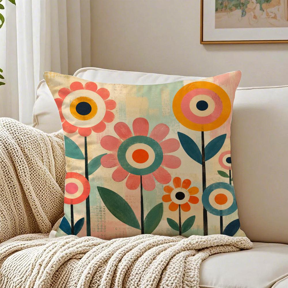 Mid Century Modern Flower Pillow Case Organic Short Plush Cushion Covers Breathable Washable WrinkleResistant