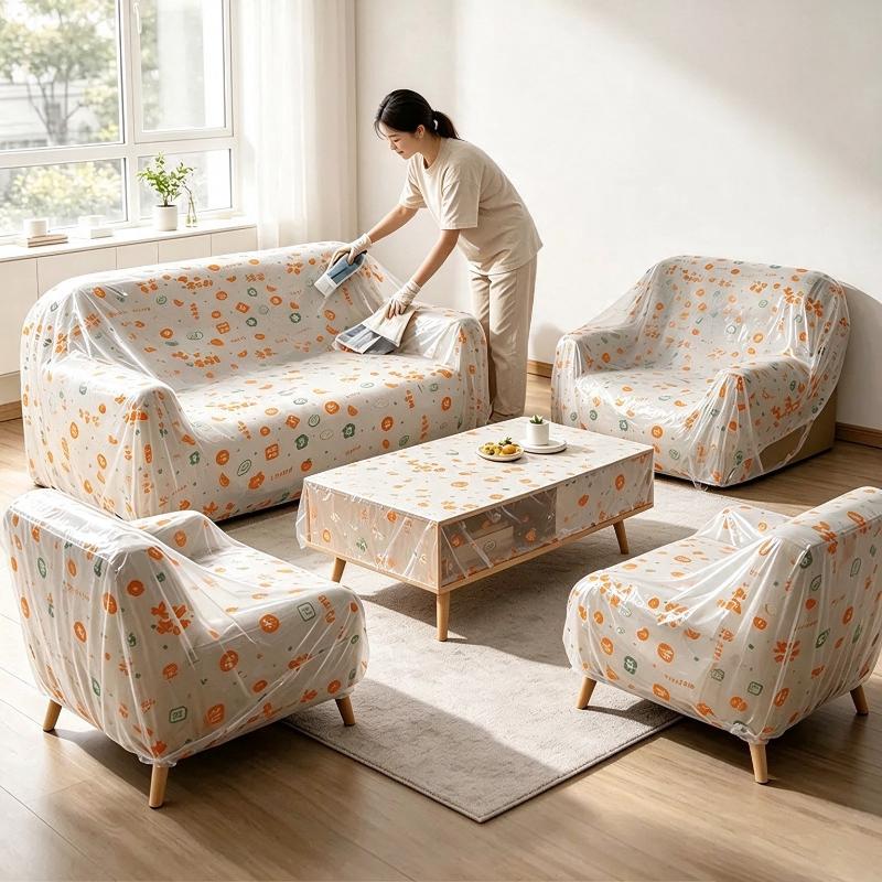 1Pcs Transparent Disposable Bed Dust Cover Waterproof Thick Plastic Furniture Protection Elastic Edges Full Wrap
