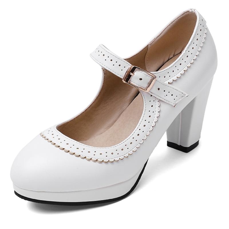 

Модные милые туфли на высоком каблуке, туфли Мэри Джейн, женская обувь 2024 года, весна-осень, женские туфли на каблуке для офиса, свадьбы, большого размера 48 39 белый