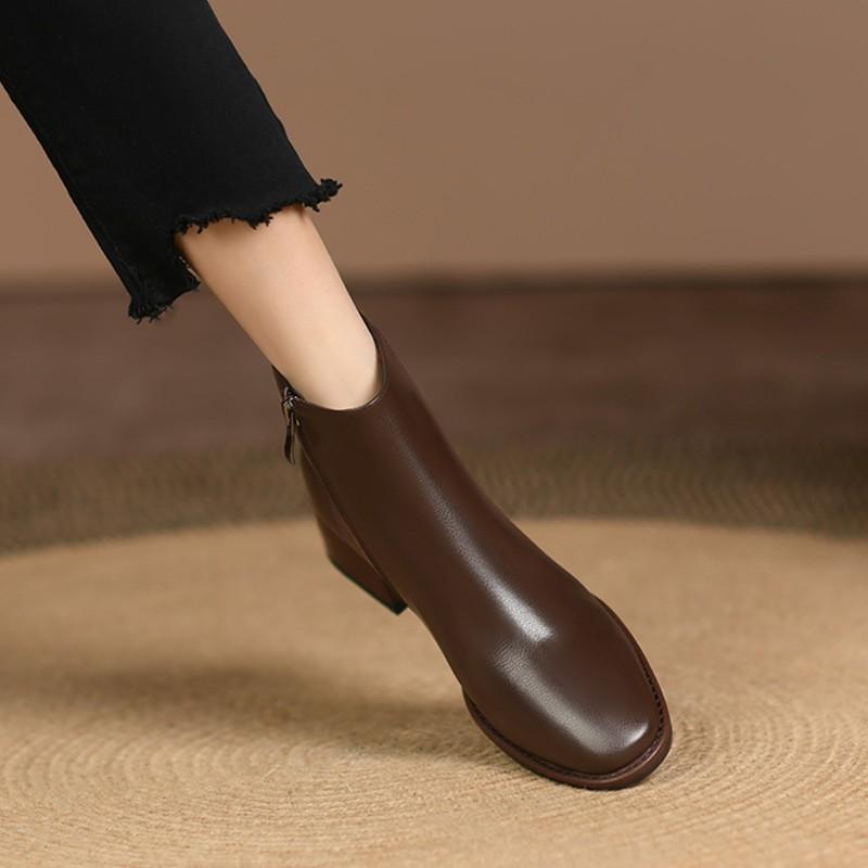 Chelsea Boots Women's Medium Heel Autumn and Winter Thick Heel Martin Boots Velvet Chimney Short Boots