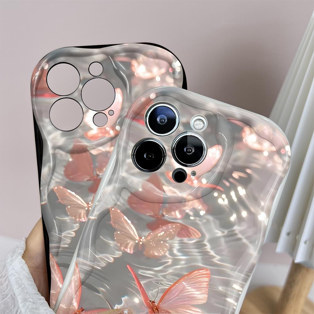 Cartoon Pattern Cream Texture Casing Wavy Edge Soft Silicone Cover Phone Case for IPhone Samsung Huawei Honor Xiaomi Redmi Infinix Tecno