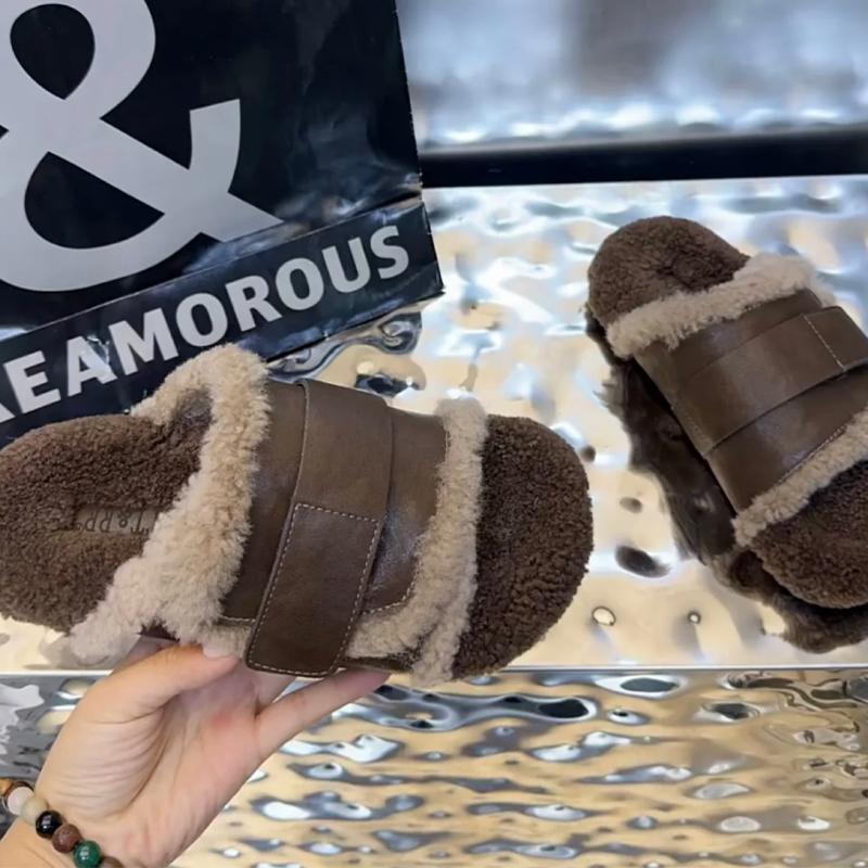 

Fashion Fur Women Cooton Slippers Fashion Walking Shoes Short Plush Designer Woman s Boots 2025 Autumn Casual New Cozy Chaussure Femme 35 коричневый