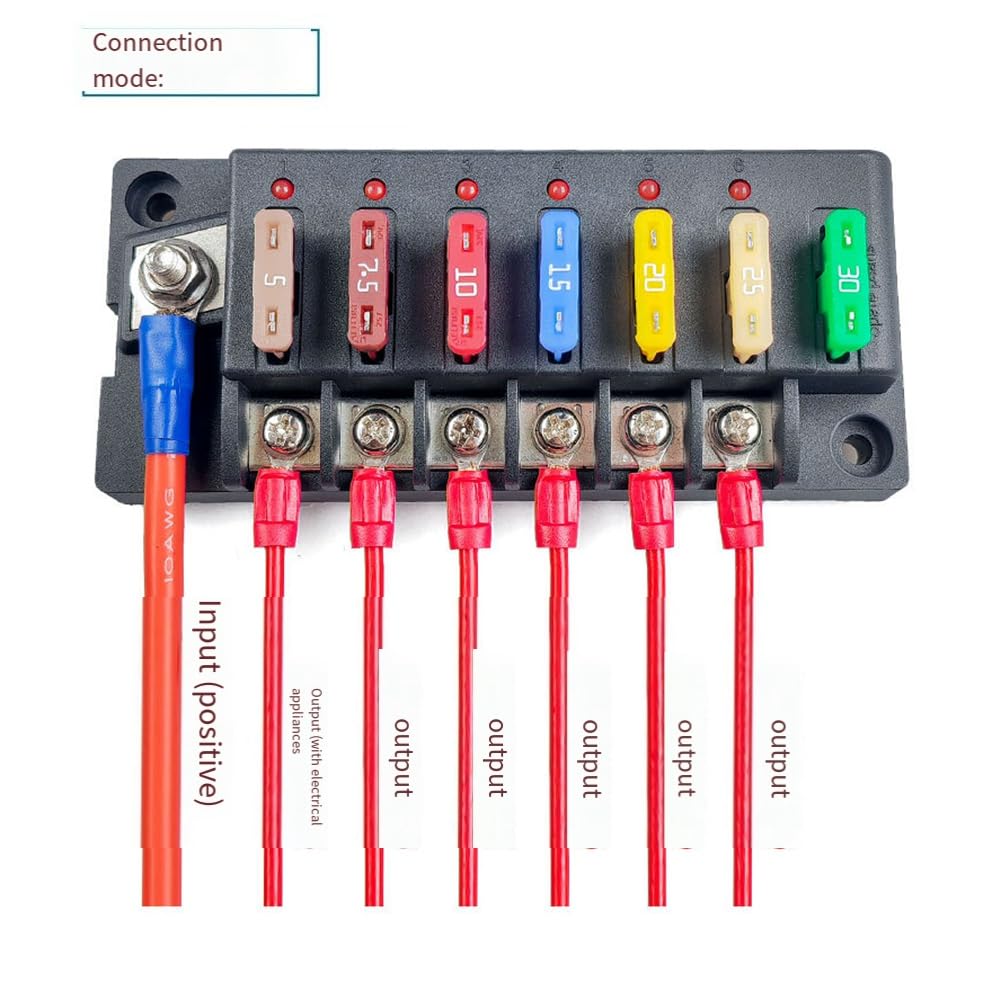 LyxosVee Fuse Block 6 Circuit Fuse Box Kit with LED Indicator Car Fuse Box