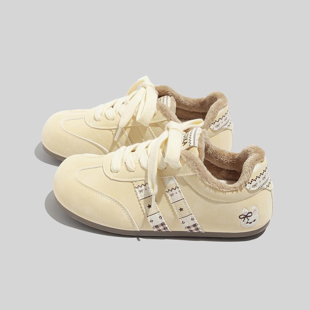 Fleece-lined Warm White Sneakers Versatile Soft-soled Casual German Training Shoes Canvas Shoes Thickened Cotton-padded Shoes