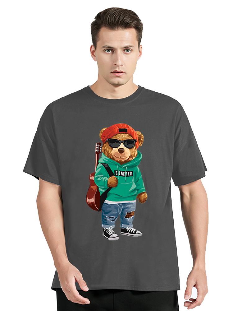 A Cool Bear With A Guitar And Sunglasses Funny Tshirt Unisex Fashion Short Sleeve Casual Clothes Oversized Tshirt Hip Hop Tees