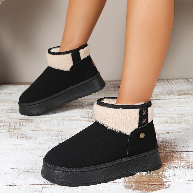 Women's winter fur one plush lining one foot stirrup warm cold lightweight hiking waterproof non-slip snow boots cotton shoes