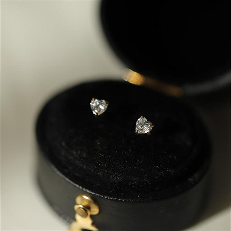 925 Sterling Silver Plated 14K Gold Mini Zircon Heart StudEarrings for Women Student Korean Everyday Versatile Jewelry Gold