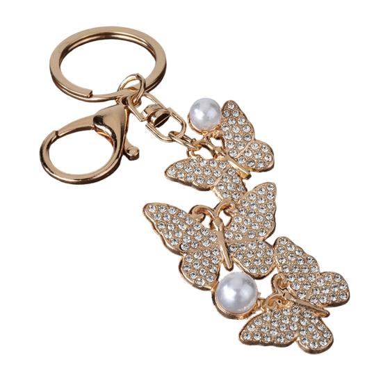 Keychain Pendant Rhinestones Inlaid Imitation Pearls Butterfly Charm Key Holder Car Bag Charm Small Accessory A