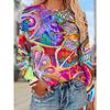 Women's Long-sleeved T-shirt Abstract Art Floral Print Personalized Fashion Top Street Style Vibrant Color Pattern Versatile Casual T-shirt