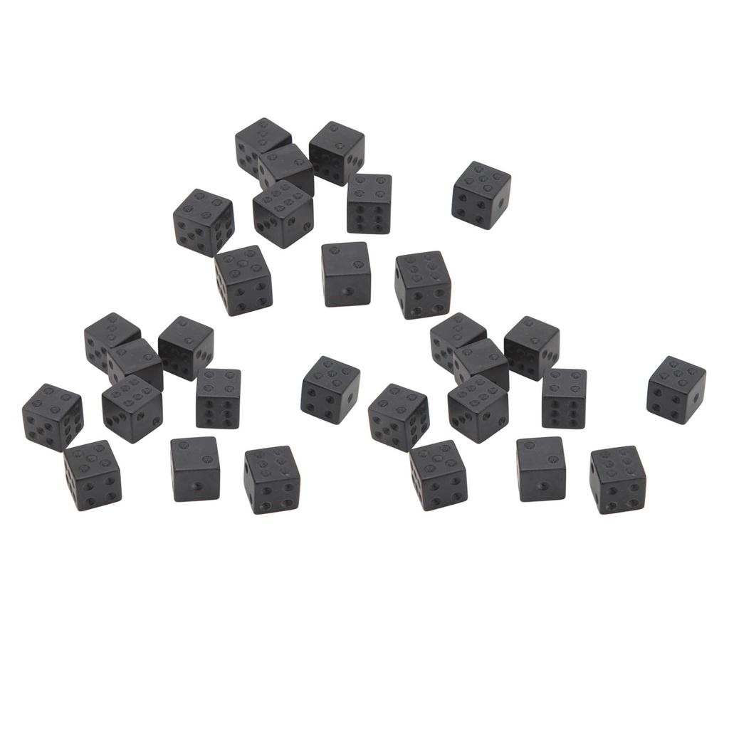 30Pcs Hexahedral Dice Right Angle Pure Black Plastic for Classroom Board Game Party Favor Fun