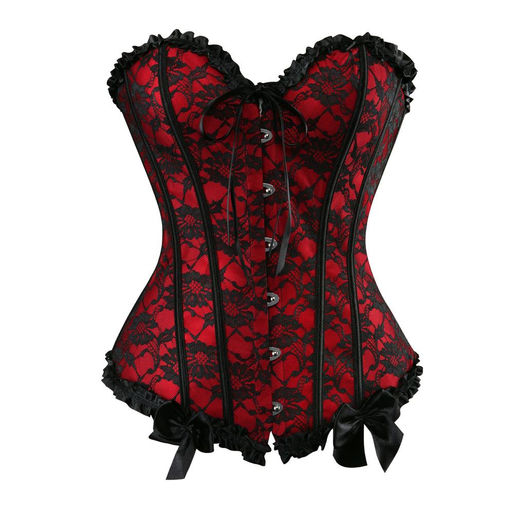 European Palace Style Lace Steel Buckle Boned Corset Body Shaper
