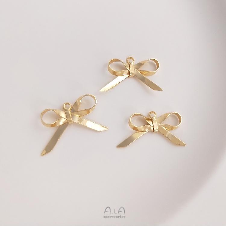 14K Gold Filled Double Pendant Bow Connector Earrings Charms for DIY Jewelry