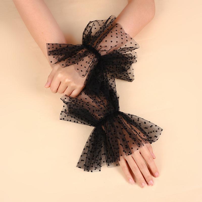 Schwarzer Punkt Tüll Abnehmbare Fake Ärmel Elastisches Netz Spitze Dekorative Rüschen Manschetten Für Braut Hochzeitskleid
