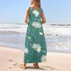 Lässiges bodenlanges Sommerkleid für Damen, Sommer-Strandkleid, Rundhalsausschnitt, ärmellos, lockerer Aufdruck
