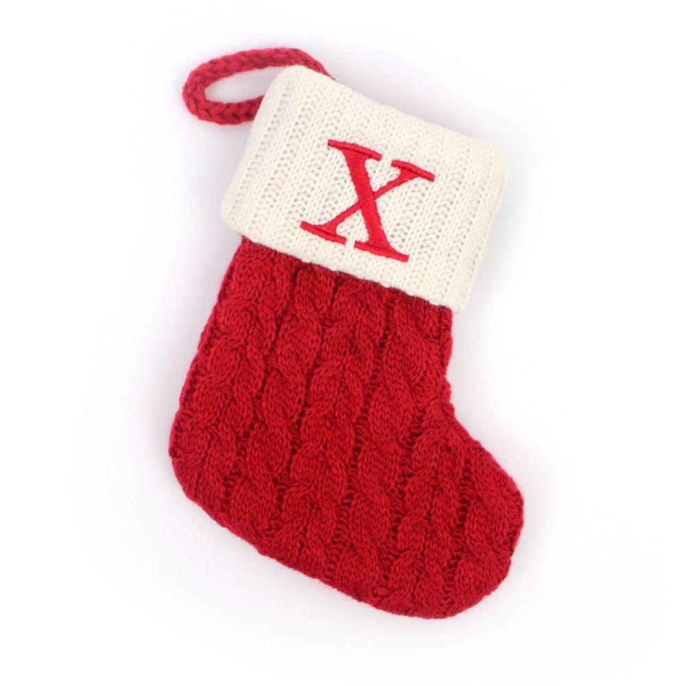 With Red Letter Knitting Stockings Yarn Hanging Ornament Christmas Socks  Xmas