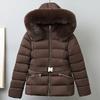 Fashion Winter Coat Female Parkas Hooded Faux Fur Collar Thick Warm Women's Jackets With Belt